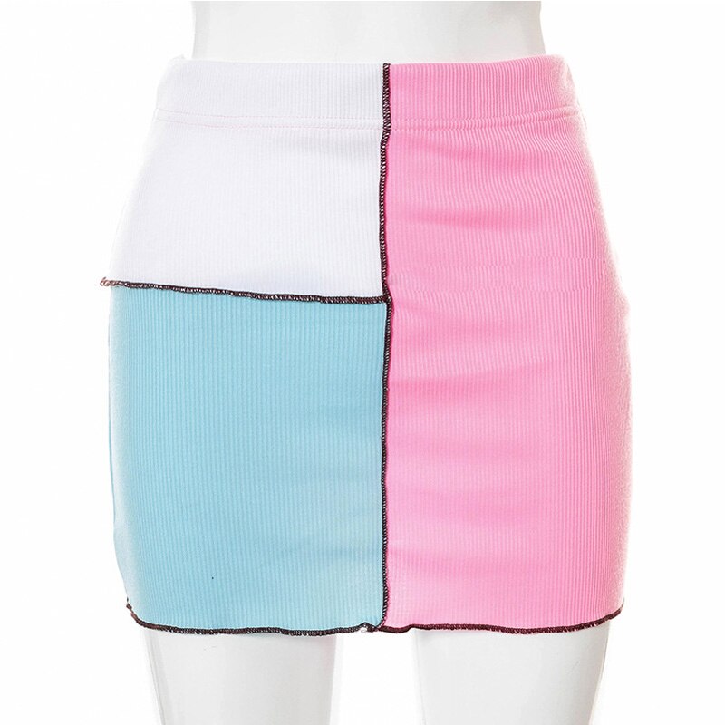 Summer Patchwork Skirt Women Slim Trendy Y2K Skirts Harajuku Casual High Waist Party Club Streetwear Bodycon E-girl Mini Skirts