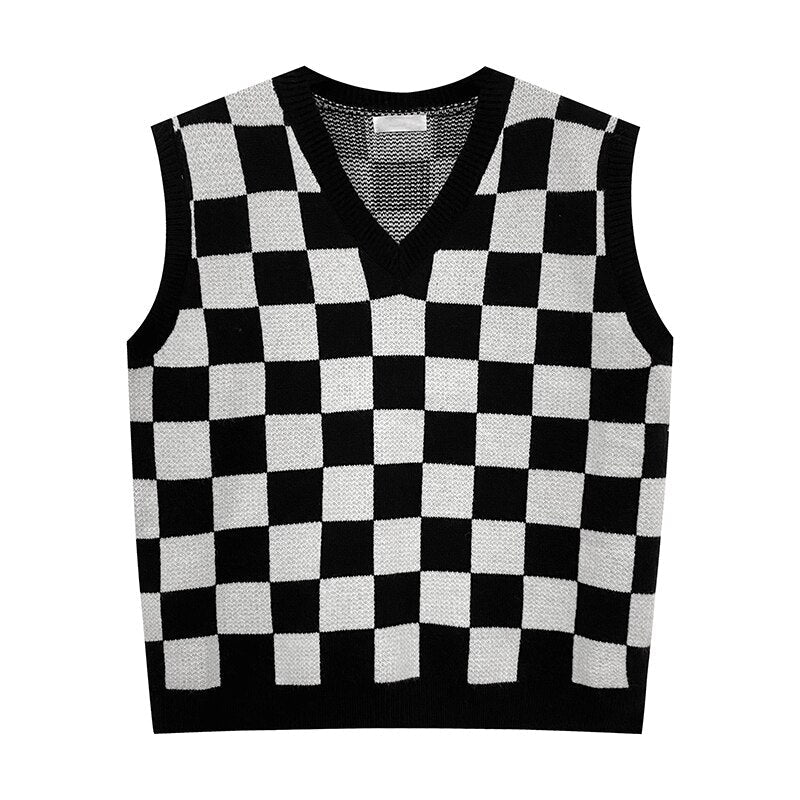Y2K Houndstooth Vest Pullover Women's Knitted Vest New Autumn and Winter Loose Korean Outdoor Sweater Waistcoat