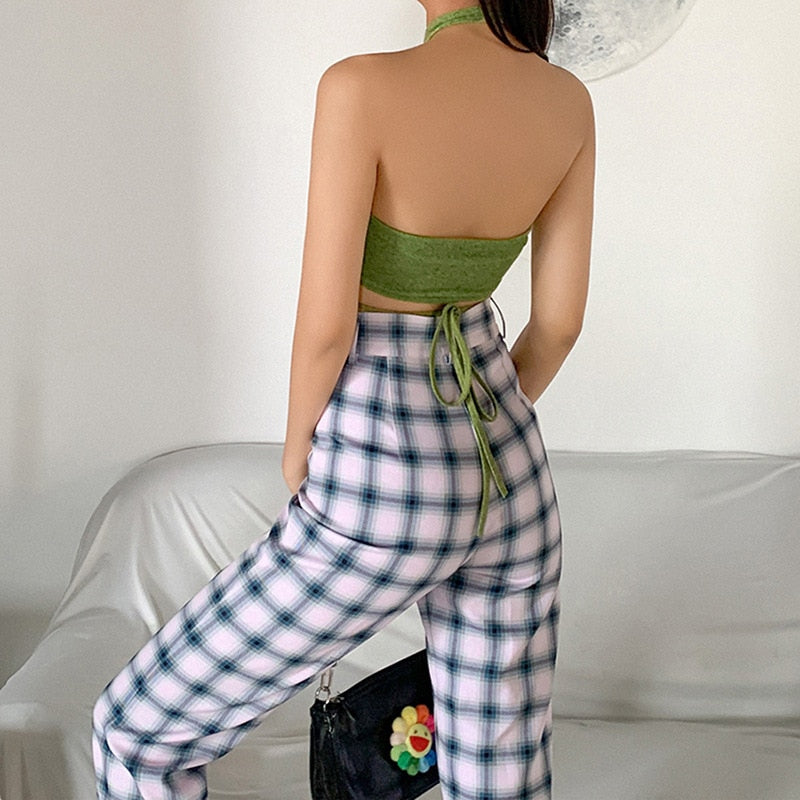maoxiangshop Women Y2k Corset Camisole Cropped Bustier Top Fashion Solid Vest Summer Sexy Halter Lace-up Streetwear Slim Fit Basic Tees