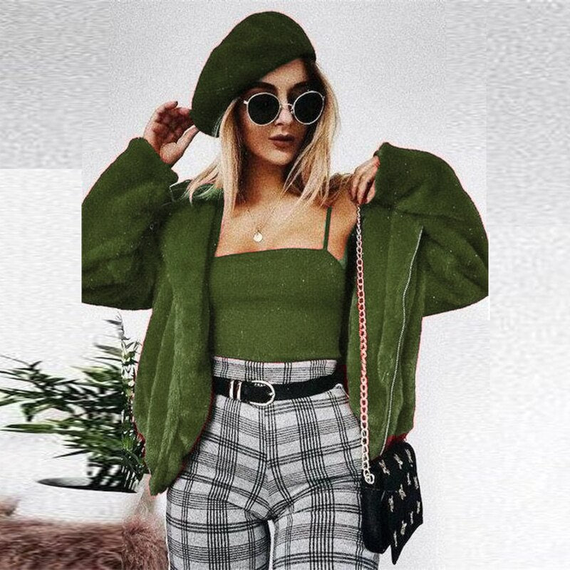 maoxiangshop Women Teddy Coat Autumn Hooded Fluffy Plush Winter Jacket Coat Women Coat Fashion Women Hoodie Short Jacket Christmas