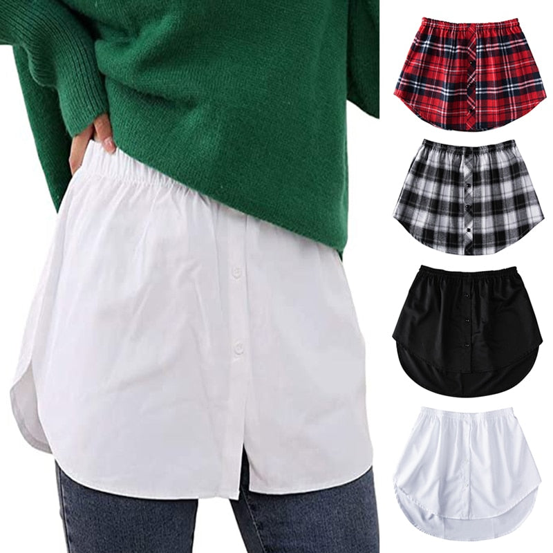 maoxiangshop Detachable Underskirt Cotton Shirt Extender for Women Irregular False Skirt Tail Blouse Hem Plaid Mini Skirt Extender Hemline