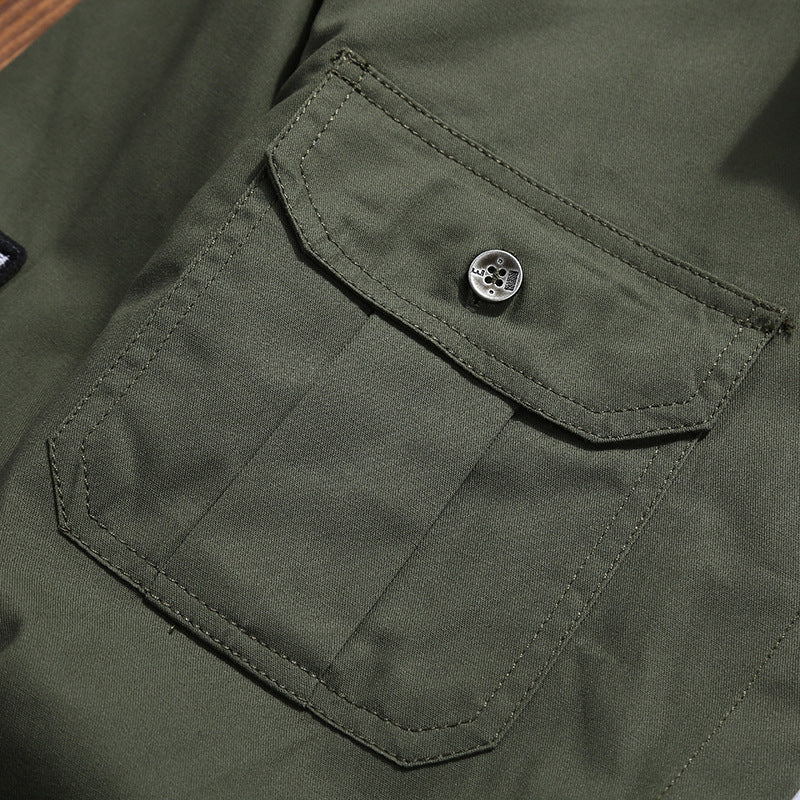 maoxiangshop Men's Shirts Cotton Shirt Khaki Casual Retro Slim Fit with Pocket Long Sleeve Vintage Jacket Streetwear