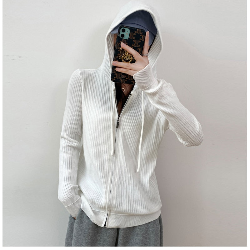 maoxiangshop Wool Sweater Cardigan Hoodie Women Tops Cashmere Korean Fashion Knitted Long Sleeve Zipper Vintage Cardigan