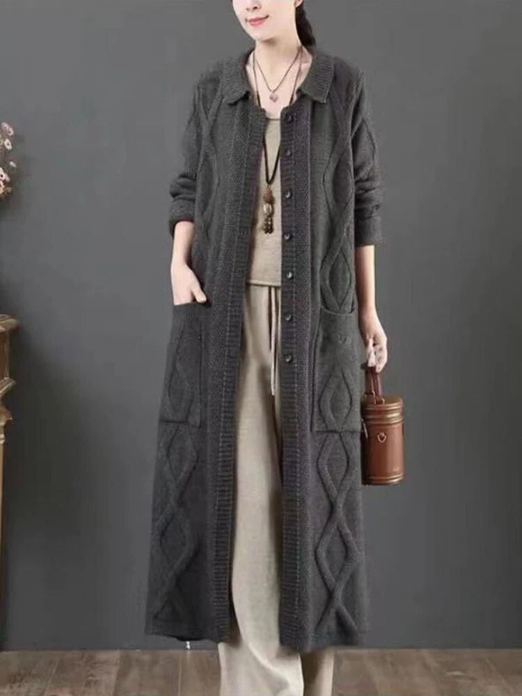 maoxiangshopMIDI Style Cardigan Oversized Sweater Cardigan Feminino Korean Fashion Patchwork Long Sleeve Top Autumn Winter Clothes Women