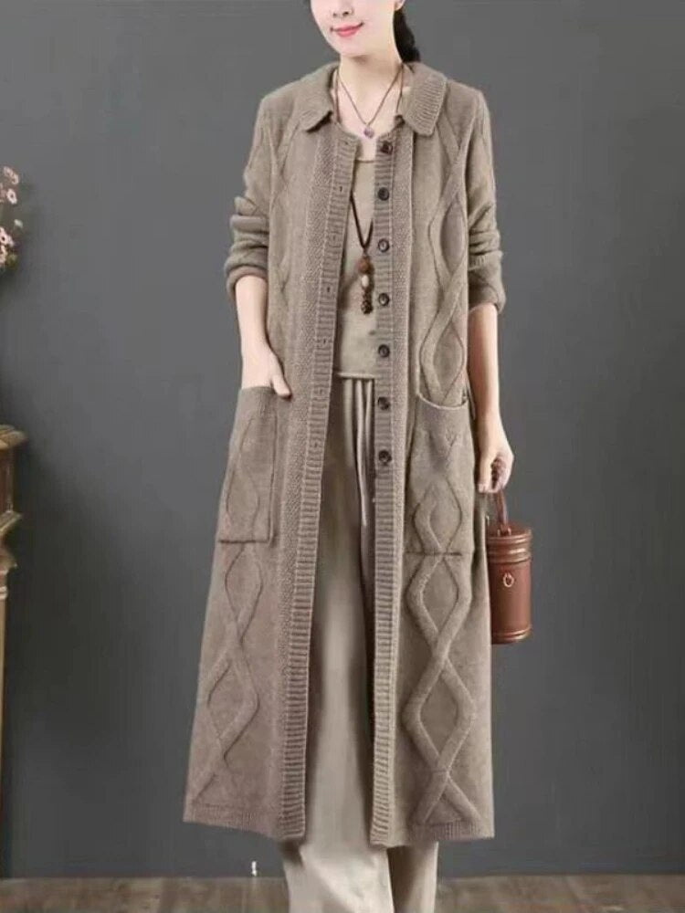 maoxiangshopMIDI Style Cardigan Oversized Sweater Cardigan Feminino Korean Fashion Patchwork Long Sleeve Top Autumn Winter Clothes Women