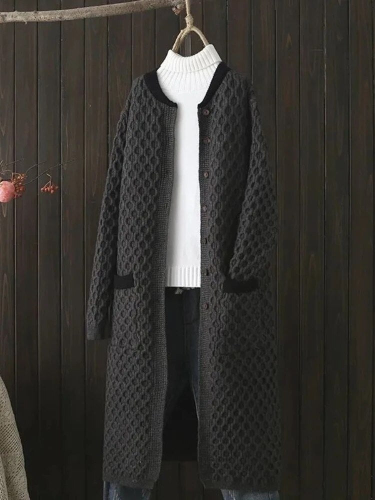 maoxiangshopMIDI Style Cardigan Oversized Sweater Cardigan Feminino Korean Fashion Patchwork Long Sleeve Top Autumn Winter Clothes Women