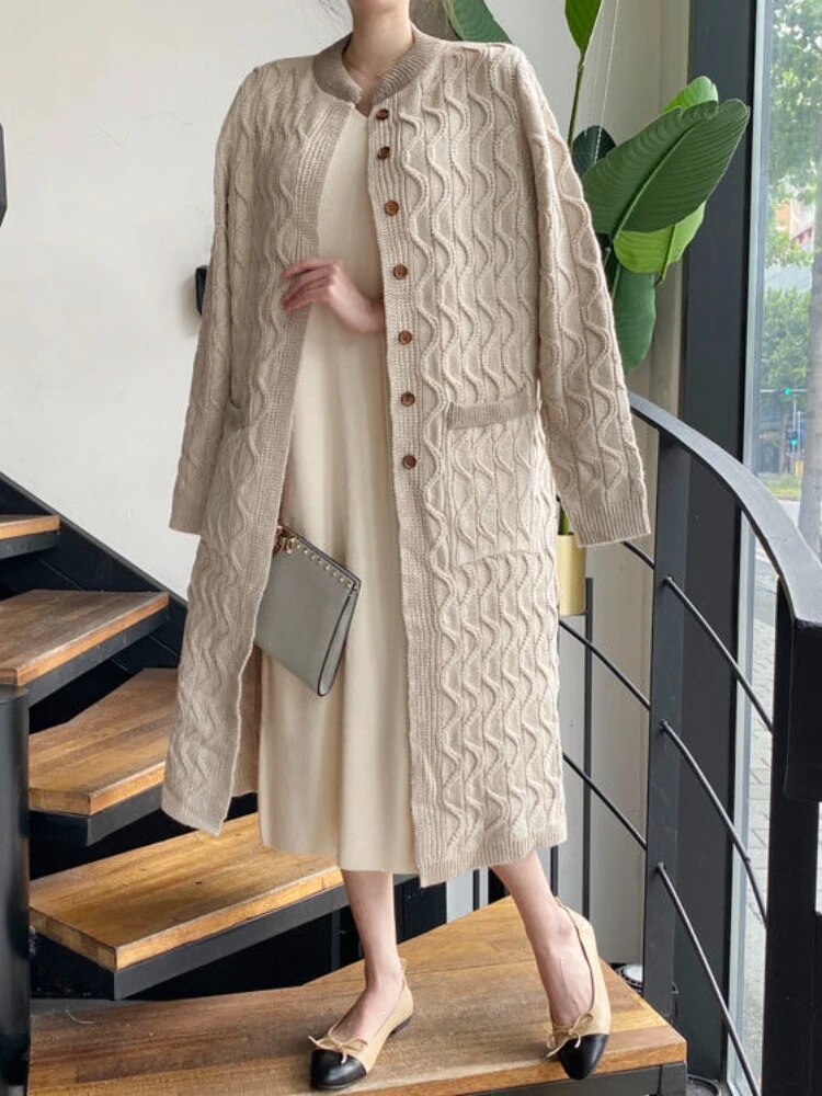maoxiangshopMIDI Style Cardigan Oversized Sweater Cardigan Feminino Korean Fashion Patchwork Long Sleeve Top Autumn Winter Clothes Women