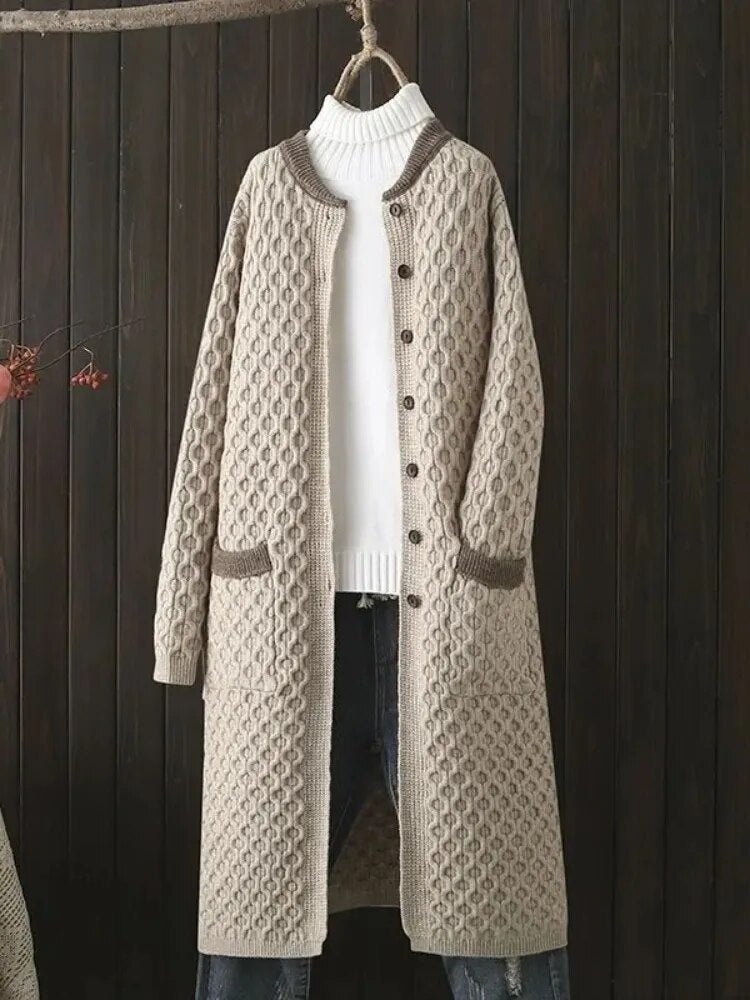 maoxiangshopMIDI Style Cardigan Oversized Sweater Cardigan Feminino Korean Fashion Patchwork Long Sleeve Top Autumn Winter Clothes Women