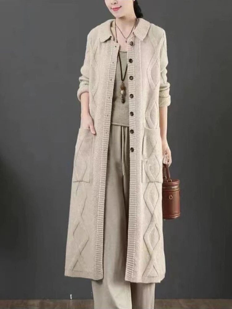 maoxiangshopMIDI Style Cardigan Oversized Sweater Cardigan Feminino Korean Fashion Patchwork Long Sleeve Top Autumn Winter Clothes Women