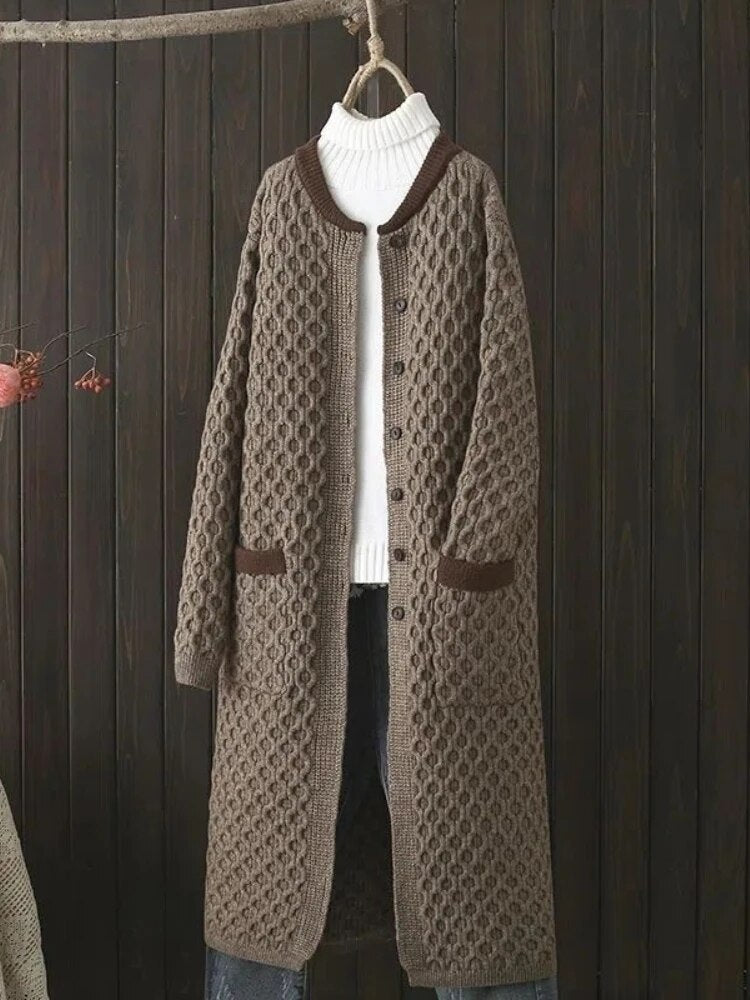 maoxiangshopMIDI Style Cardigan Oversized Sweater Cardigan Feminino Korean Fashion Patchwork Long Sleeve Top Autumn Winter Clothes Women