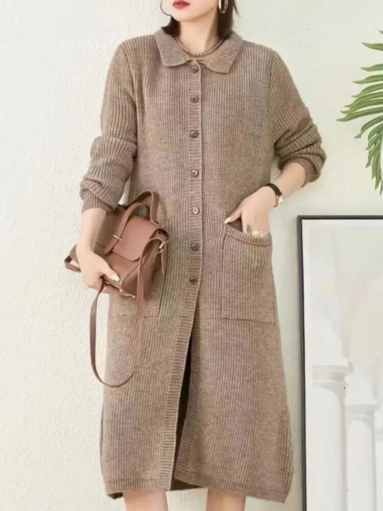 maoxiangshopMIDI Style Cardigan Oversized Sweater Cardigan Feminino Korean Fashion Patchwork Long Sleeve Top Autumn Winter Clothes Women