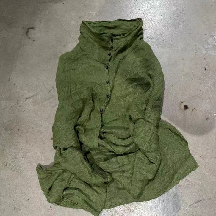 2025 23/11 Xiaochun, loose and versatile solid color yarn-dyed linen semi-turtleneck cardigan pullover bottoming shirt