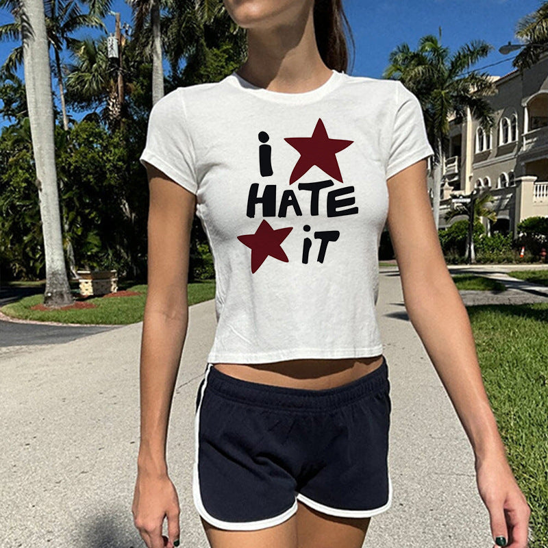 maoxiangshop country concert outfit Y2k Cool L Printed T-shirt American Retro Street Top Cute Expression Girl Slim Top