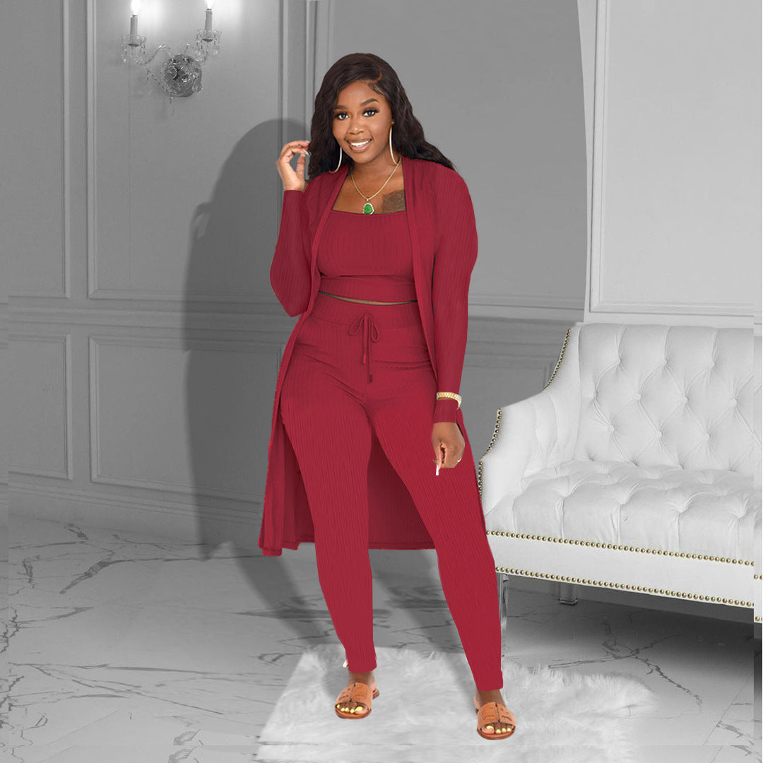 maoxiangshop Women's Solid Color Three-piece Suit