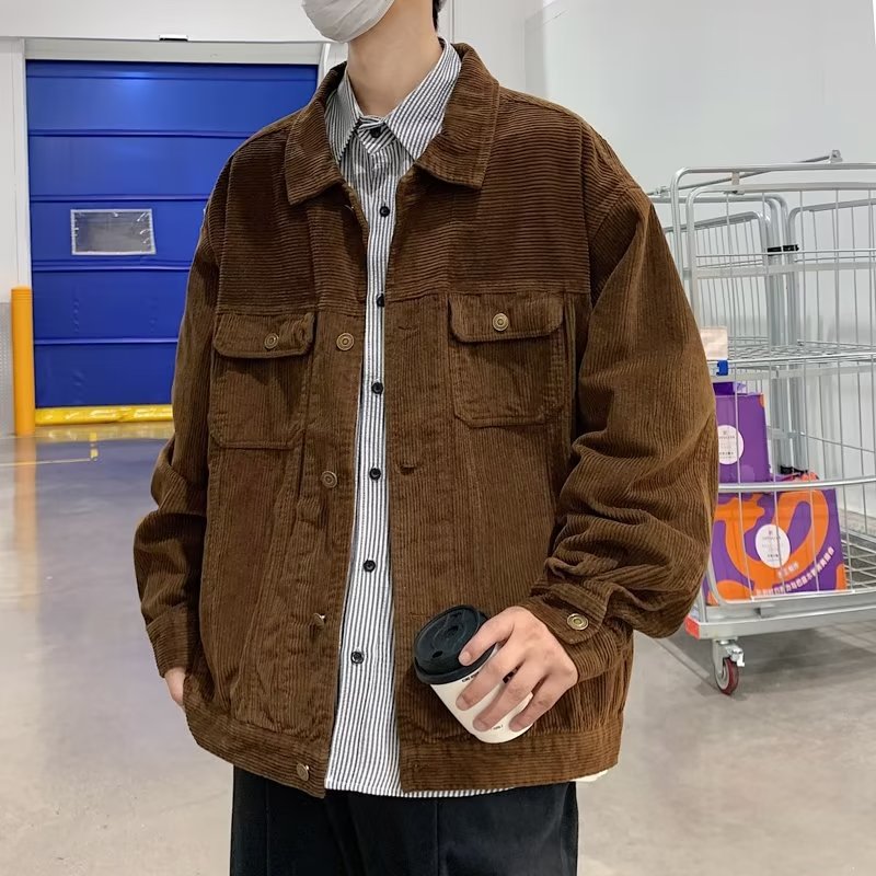 maoxiangshop-shop mens fashion Japanese Fashion Brand Workwear Multi-Pocket Corduroy Jacket Men's Casual Loose All-Match Trendy Autumn and Winter New Coat