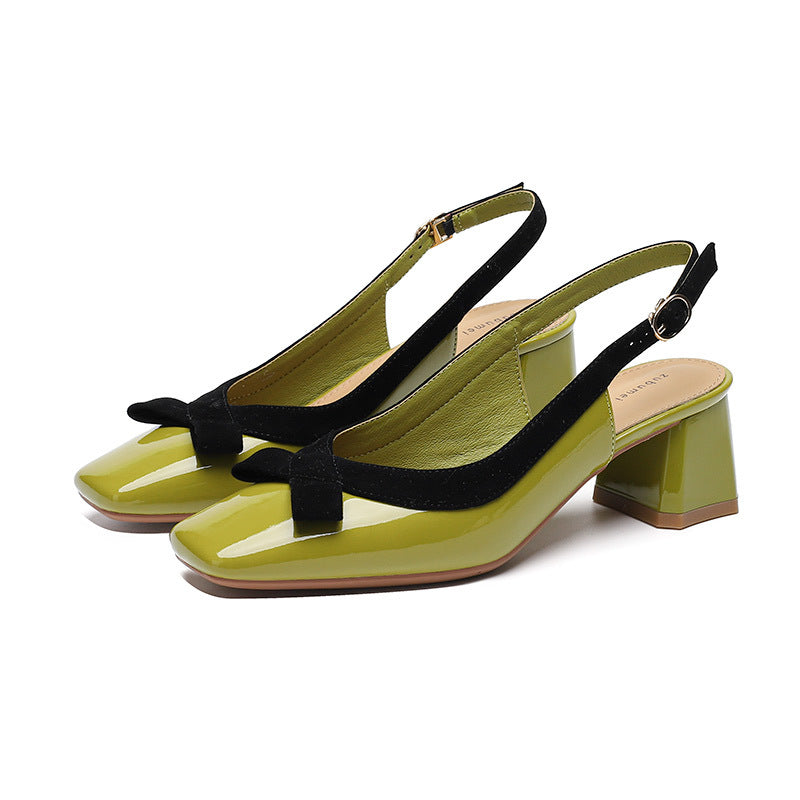 2025 5299-2 Grape mother studiolee Korean version bow back strap thick heel shoes square head shallow mouth single shoes