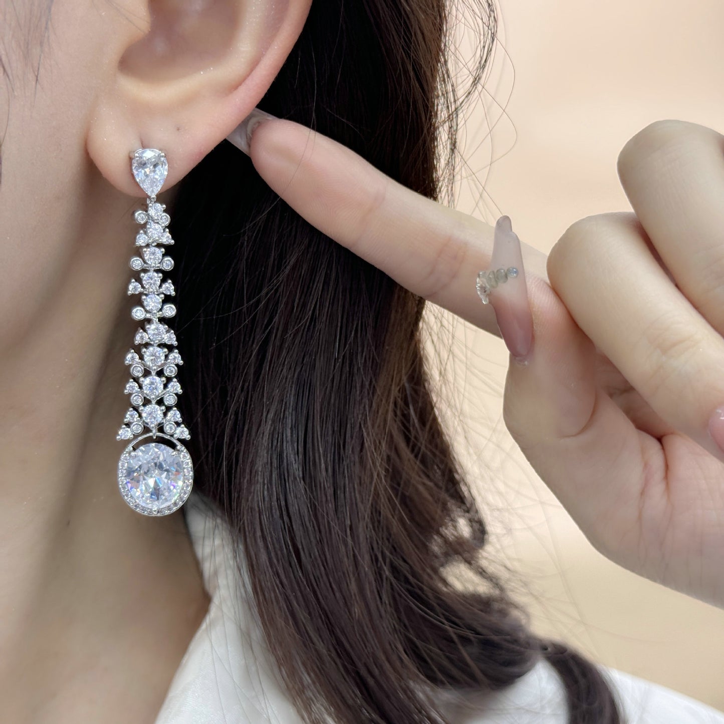 2025 luxury heavy industry zircon earrings women's s925 silver needle high-end long dress dinner bride earrings women