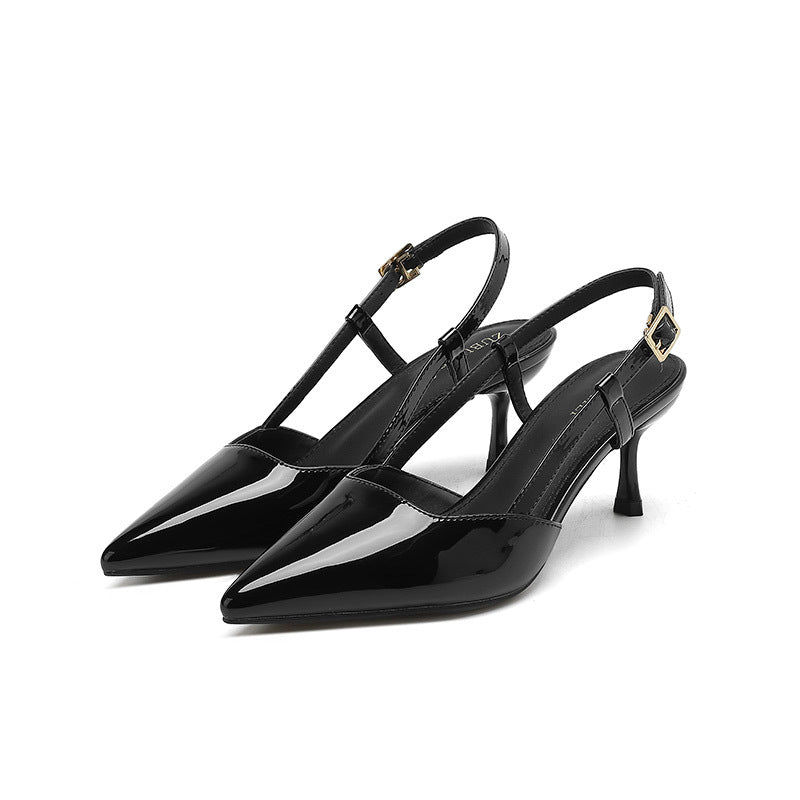 2025 611-8 Baotou Backspace Sandals Women's 2025 Summer New One-Word Pointed Thin Heel High Heels Design Sense Niche