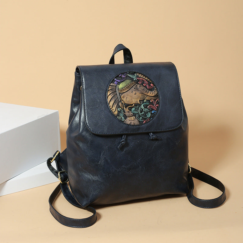 2025 Women's backpack new fashion printed casual women's bag large capacity soft leather retro bag simple shoulder bag women