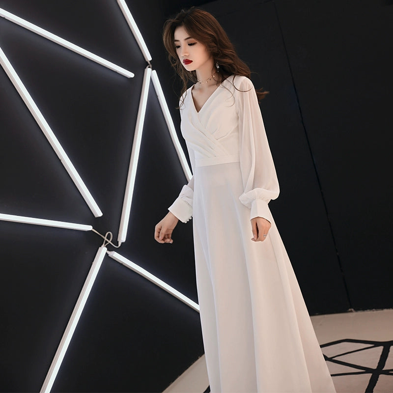 White evening dress dress women's simple and generous banquet noble and elegant long temperament socialite birthday party dress