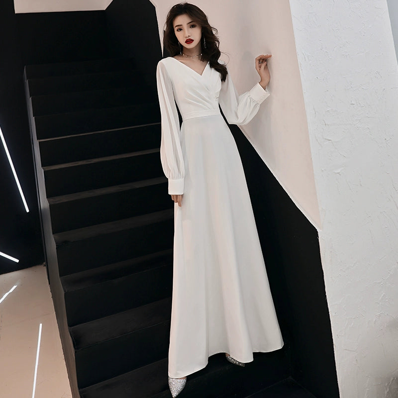 White evening dress dress women's simple and generous banquet noble and elegant long temperament socialite birthday party dress
