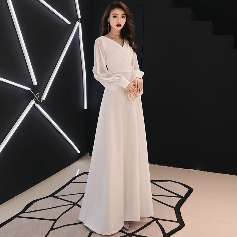 White evening dress dress women's simple and generous banquet noble and elegant long temperament socialite birthday party dress