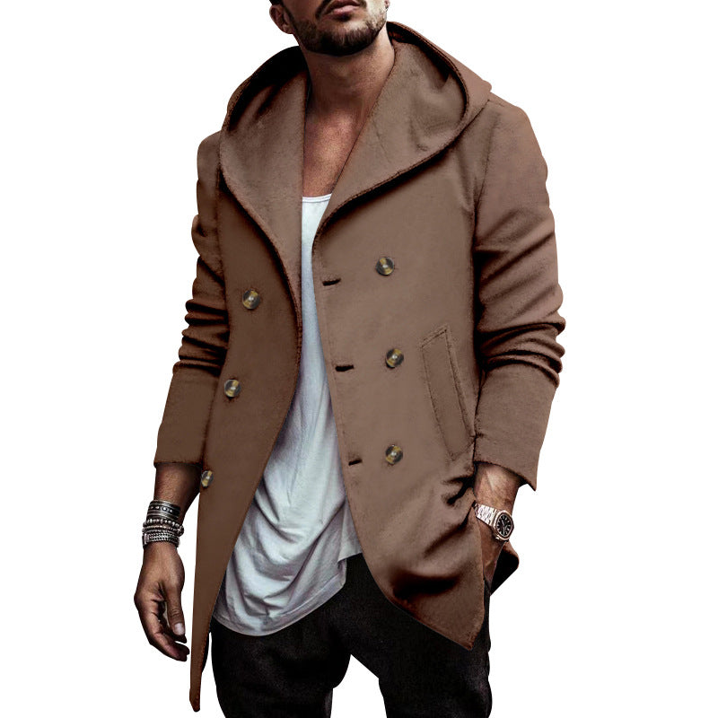 maoxiangshop-shop men’s fashion Autumn Men's Trench Coat Mid-Length Lapel Hooded Composite Space Cotton Double-Breasted Casual Trench Coat