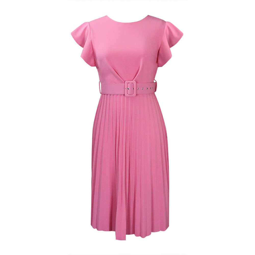 2025 D270 with belt 2022 summer independent station Popular trade lotus leaf sleeve round neck waist pleated New 2025 dress