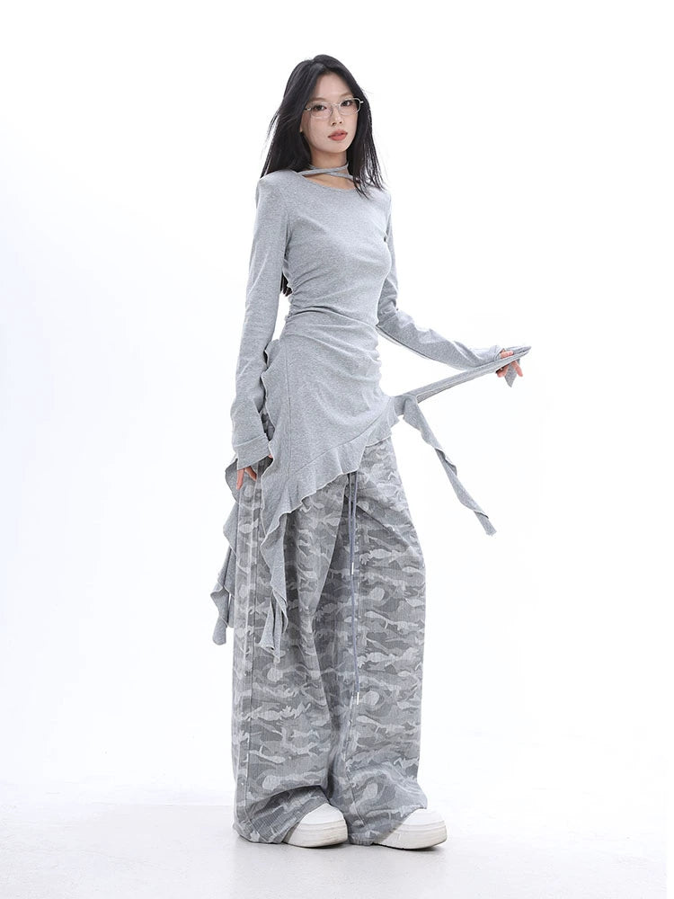 , 2025n Spice Girl high-elastic slim-fitting fungus edge streamer irregular medium and long-sleeved T-shirt bottoming shirt women
