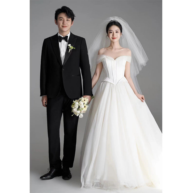 2025New studio theme lawn white tube top simple satin wedding photo photography photo retro short skirt dress