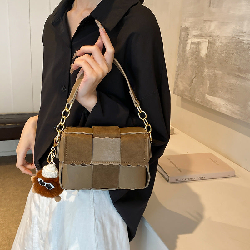 2025 Shoulder bag trendy fashion splicing women's small square bag Internet celebrity simple versatile messenger bag niche high sense bag women