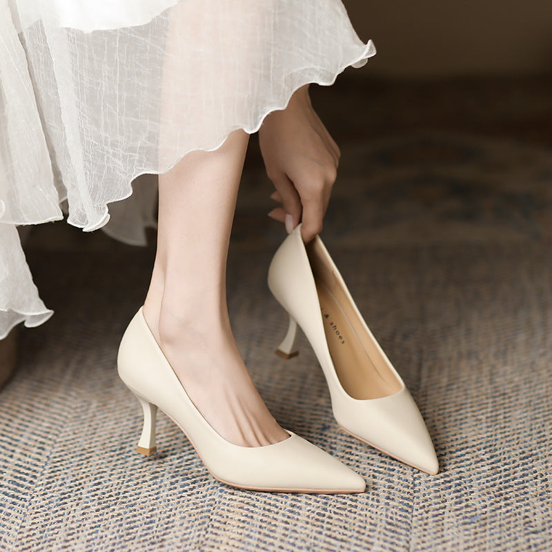 2025 7955-8 Fashion and simple solid color single shoes women's light mouth pointed head stiletto high heels women's temperament women's shoes