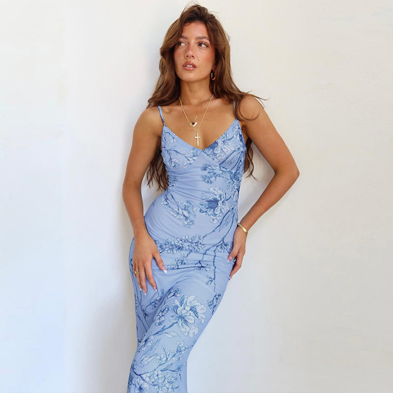 European and American Ins style women's clothing new summer Amazon hot sale sexy sleeveless backless printed dress for women