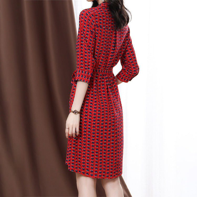 2025 Mulberry silk red dress, love polka dot double crepe silk dress summer new thin women's clothing