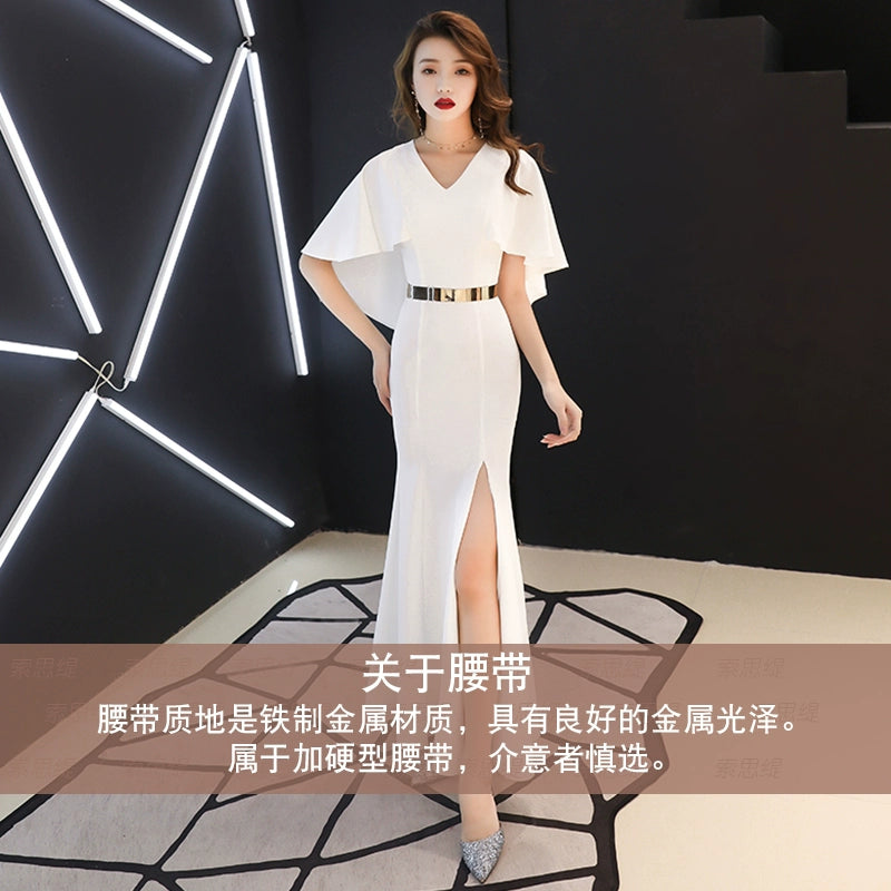 White evening dress dress women new banquet aura queen noble fishtail dress long celebrity temperament