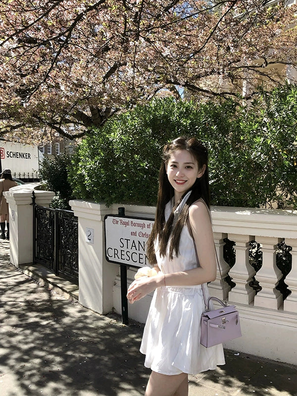 gentle wind temperament lapel sleeveless dress women's summer new age-reducing first love small white dress short skirt