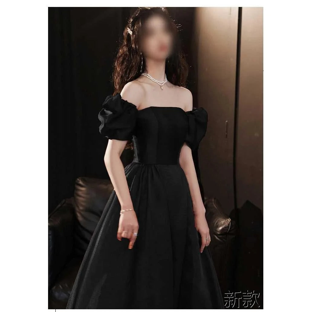 2025 Black banquet evening dress light luxury niche high-end long satin adult gift surface birthday host art test gift new model
