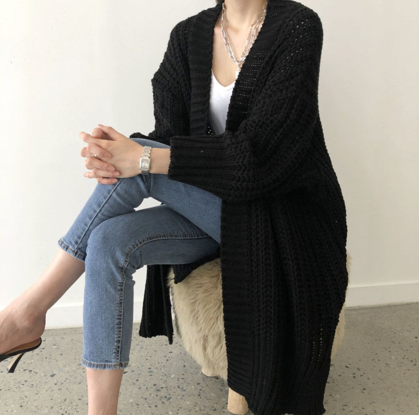 maoxiangshop 2000s fashion Autumn and Winter Long Cardigan Solid Color Women's Knitted Women's Fashion Sweater Women