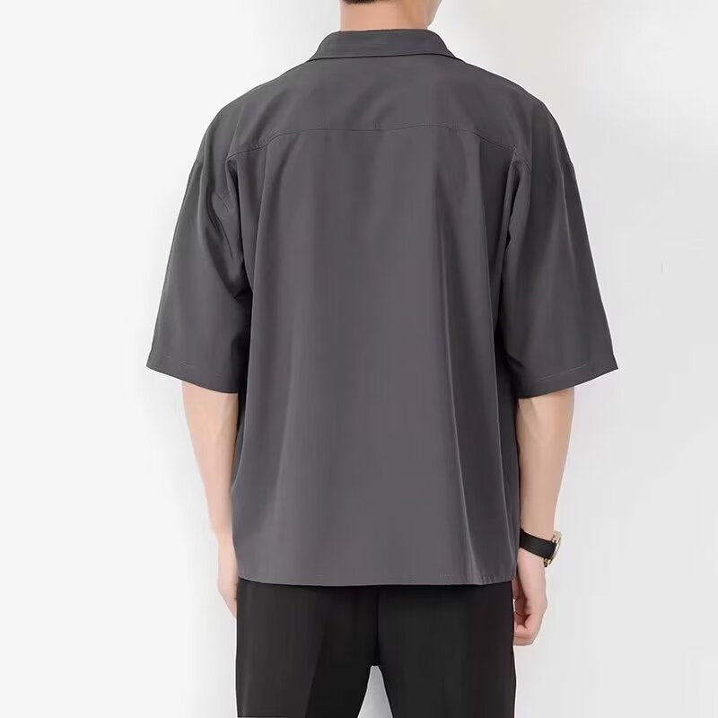 maoxiangshop-shop guy outfits Ice Silk Shirt Men's Short-Sleeved Summer Fashion Brand Men's Casual Jacket High-Grade Ruan Handsome Half-Sleeve Black Shirt