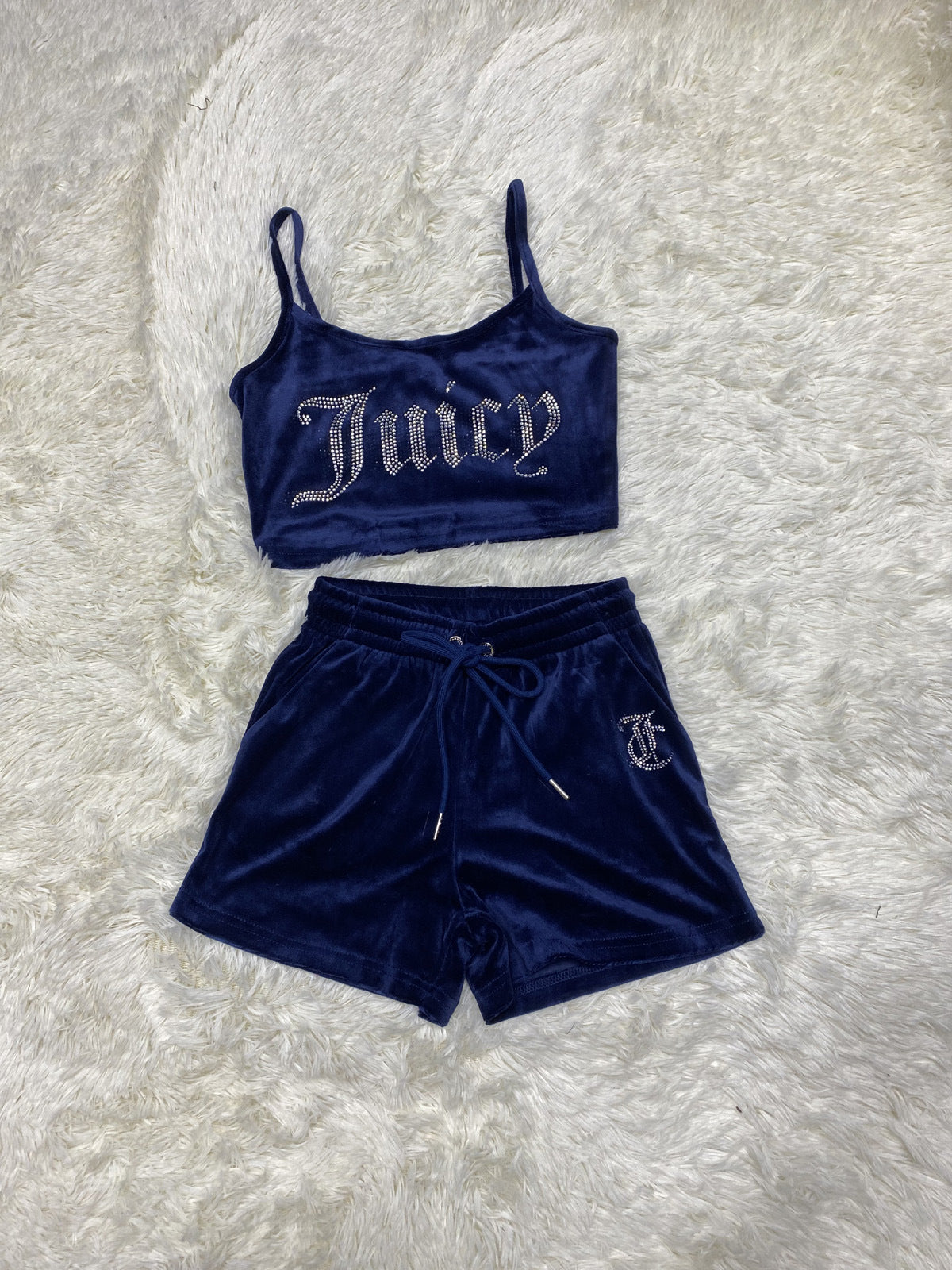 maoxiangshopJuicy Apple Velvet 2 Piece Set Women Outfits Sexy Fashion Tube Crop Top Drawstring Shorts Set Loose Summer Clothes Y2k Tracksuit