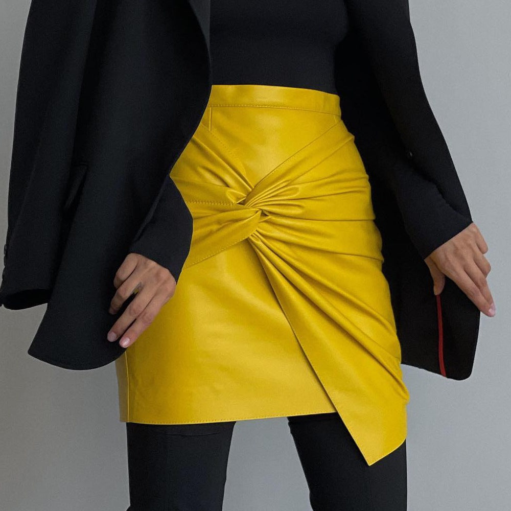 maoxiangshop concert outfit dress to impress Women's Clothing 2024 Autumn and Winter New Street Fashion Pleated Hip Skirt Leather Skirt
