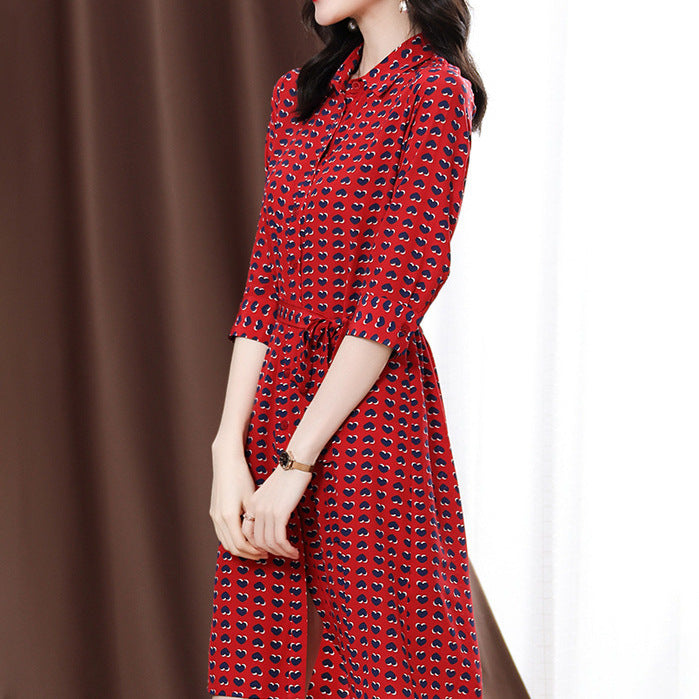 2025 Mulberry silk red dress, love polka dot double crepe silk dress summer new thin women's clothing