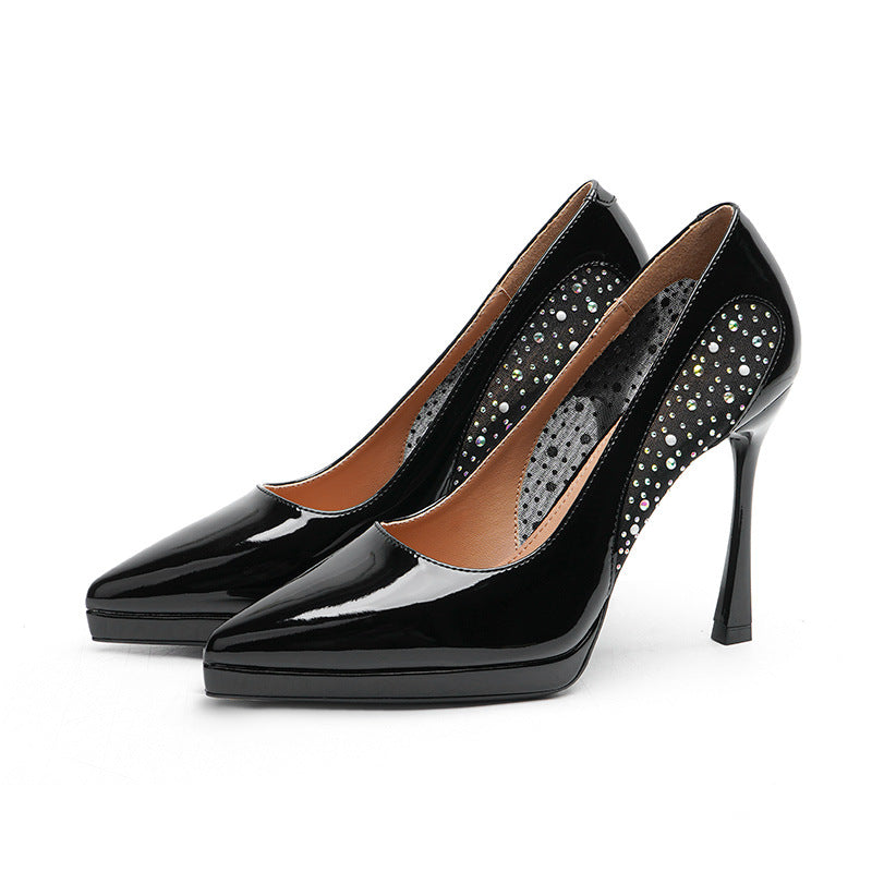 2025 1166-3 pointed-toed stiletto high heels for women 2025 new sexy rhinestone pearl waterproof table single shoes for women
