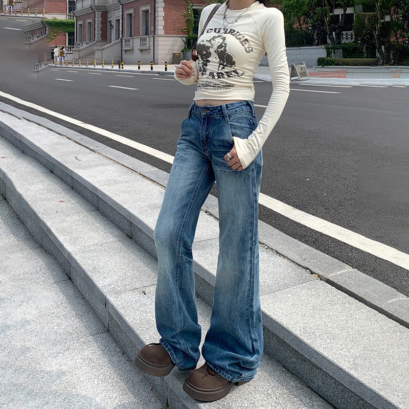 maoxiangshop outfit inspo Early Autumn New Draping Wide-Leg Jeans Women's Low Waist Loose Slimming Trendy Casual All-Match Mopping Pants