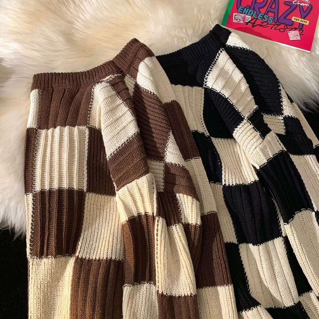 maoxiangshop-shop fall outfits aesthetic New Loose Sweater Japanese Style Lazy Retro Men's Autumn and Winter High-Grade Top Chessboard Plaid Sweater