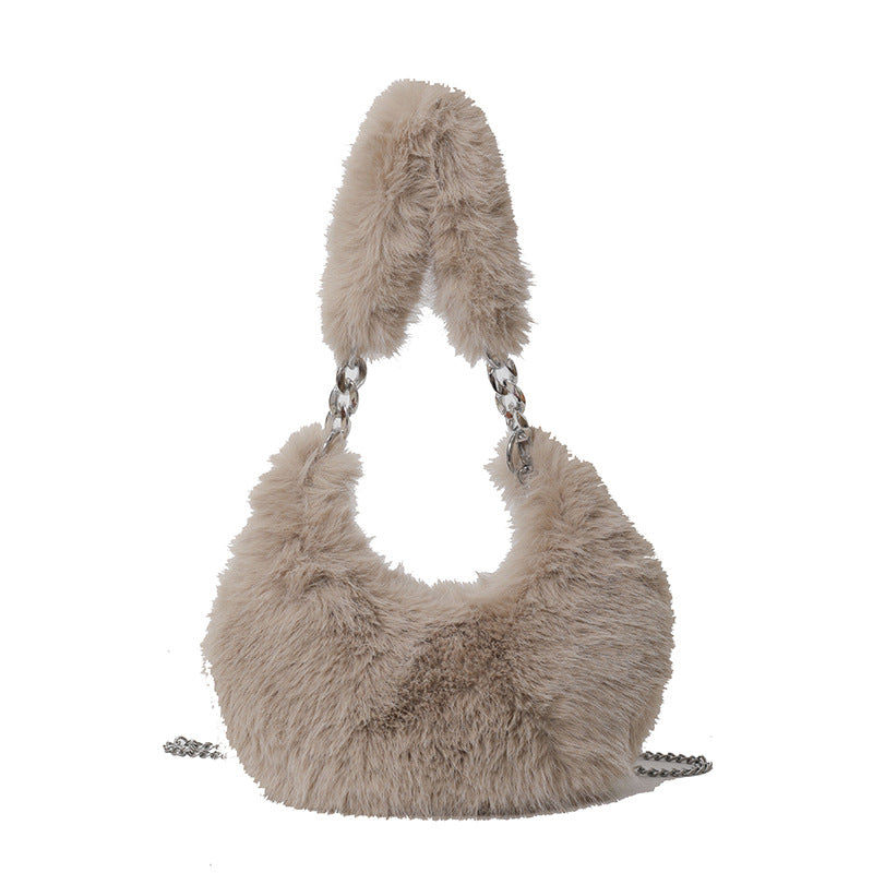 MAOXIANGSHOP 2025 autumn and winter new Korean version niche design popular popular plush portable shoulder bag chain messenger bag bag bag