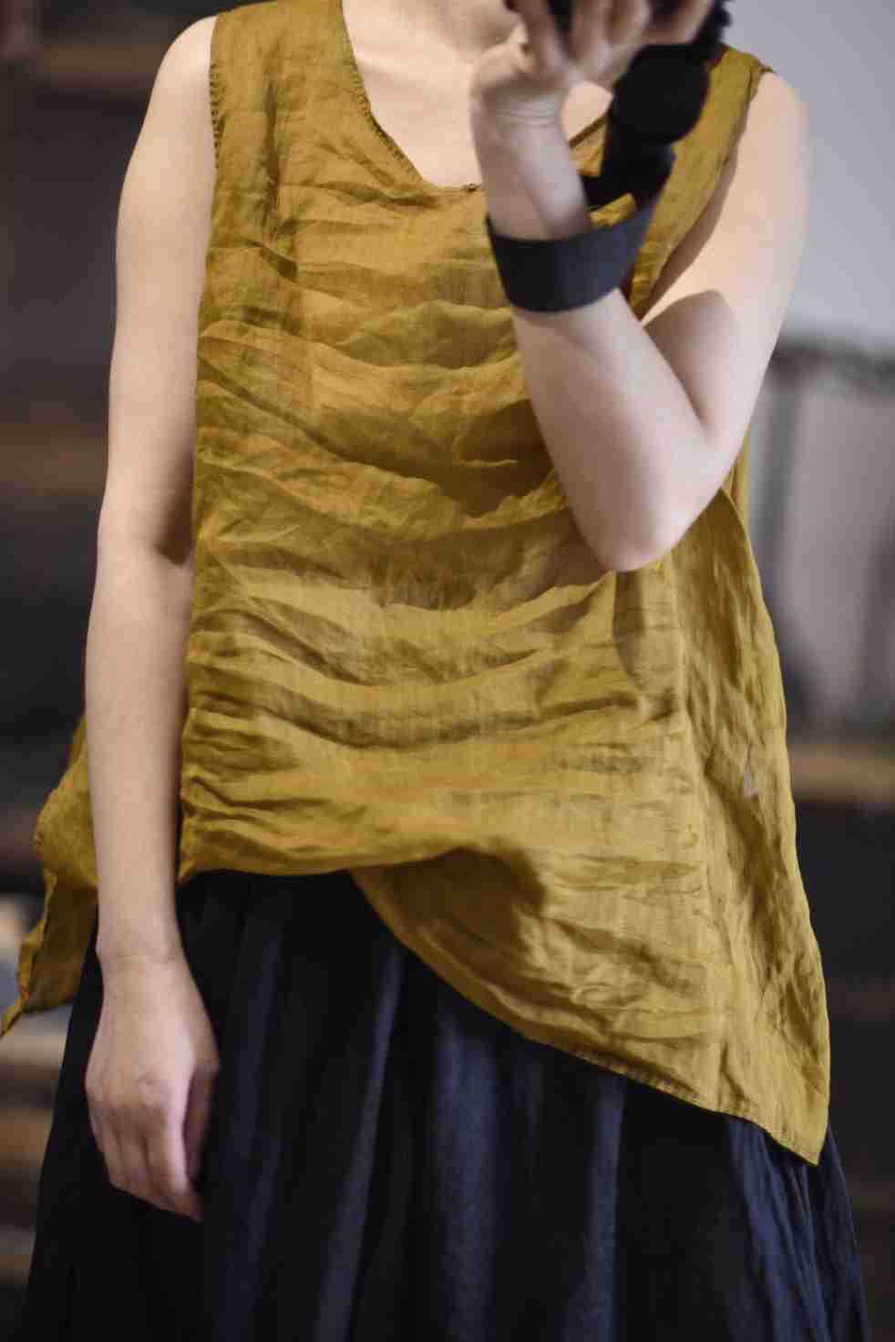 2025 23/3 minor, literary and simple spring and summer ramie light hand-sewn thread pullover vest