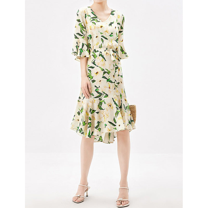 2025 Gardenia silk dress, heavy mulberry silk, spring floral long dress women's new skirt