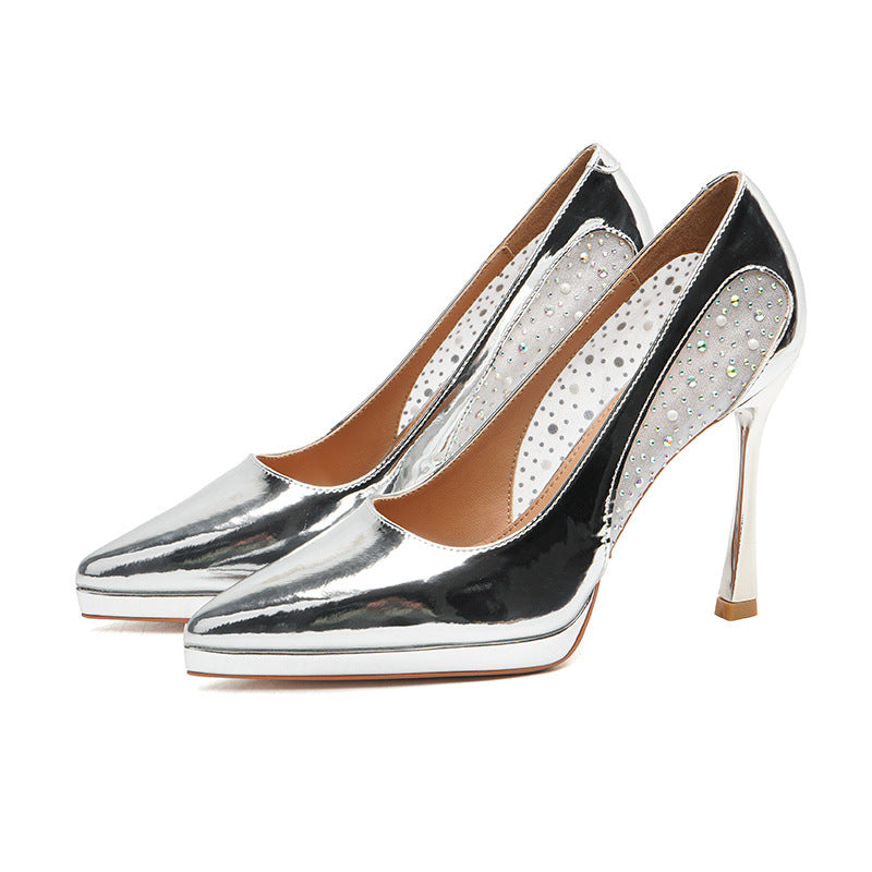 2025 1166-3 pointed-toed stiletto high heels for women 2025 new sexy rhinestone pearl waterproof table single shoes for women