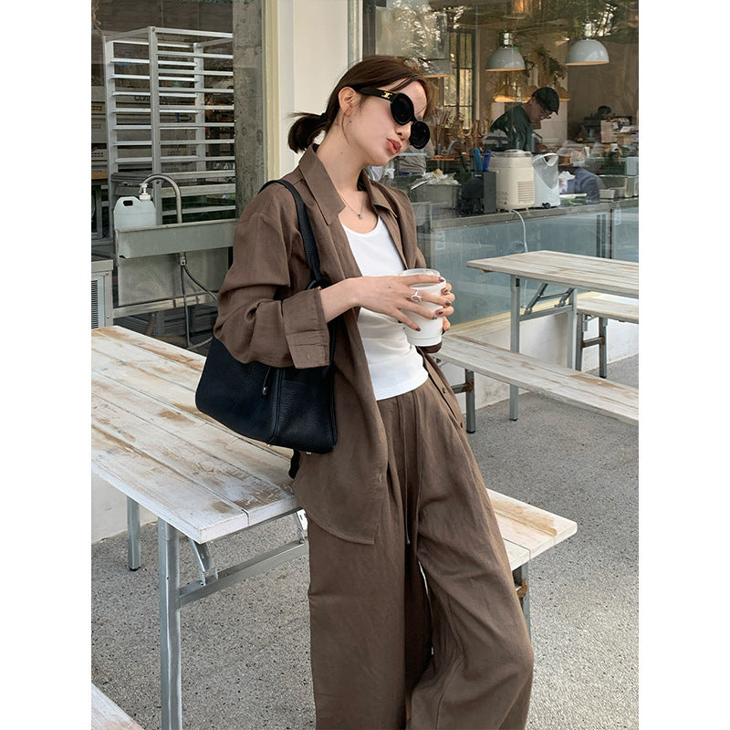 2025 Tencel linen shirt + drawstring casual pants 2025 spring and summer senior simple two-piece set T089